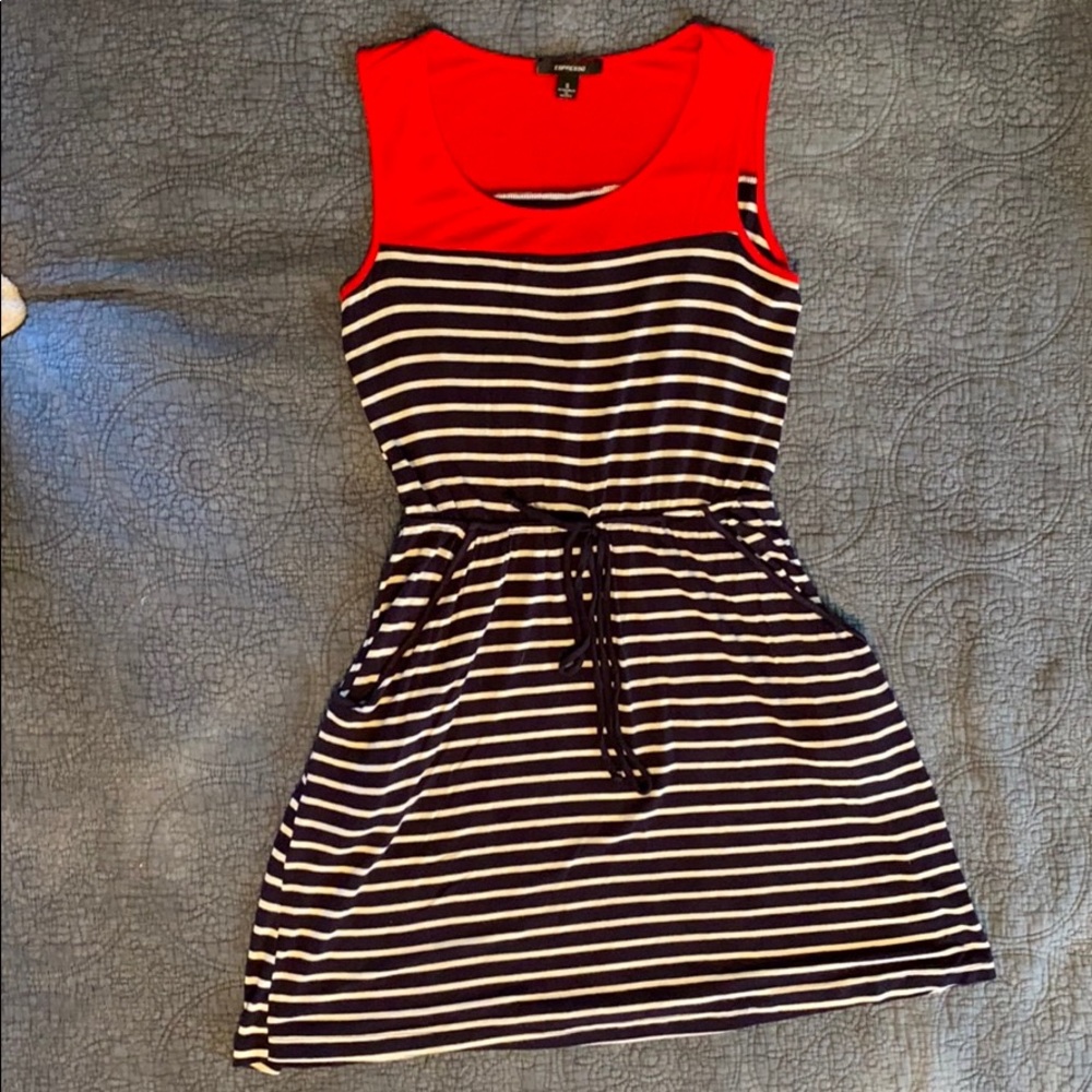 Espresso red, white and navy blue dress